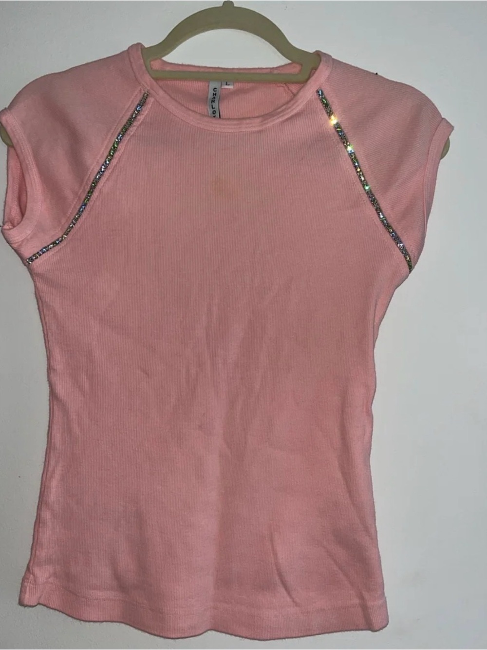 Charlotte Candlelight Pink Short Sleeve Tee with Sequin Trim